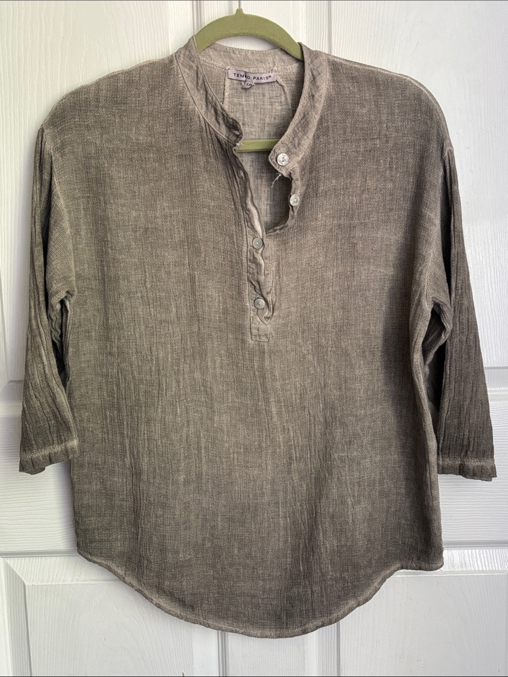 Tempo Paris Taupe-Grey Linen Cotton Henley Shirt size Small/Medium made in Italy